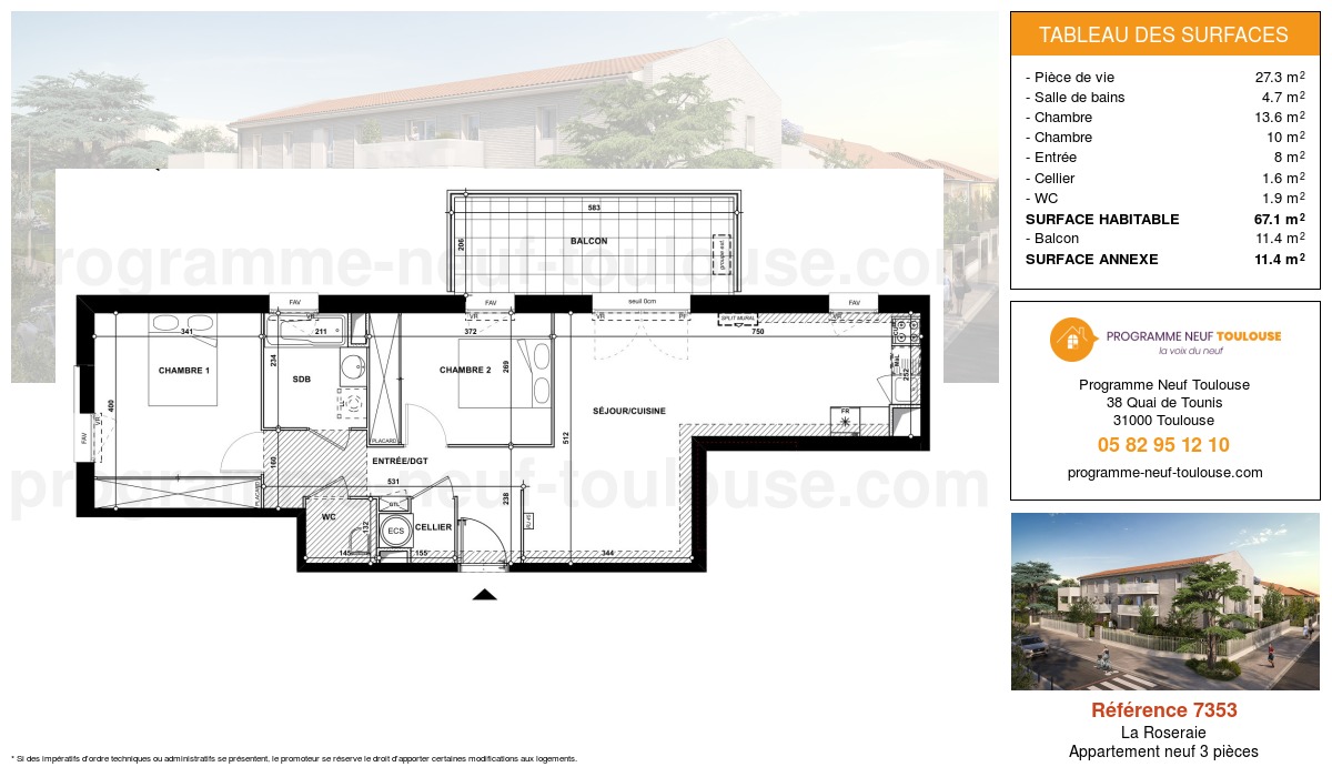 Plan pour un Appartement neuf de  67.1m² à
					La Roseraie