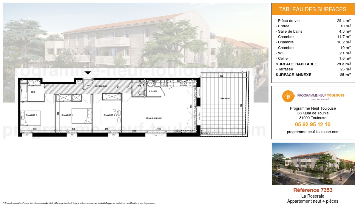 Plan pour un Appartement neuf de  79.3m² à
					La Roseraie