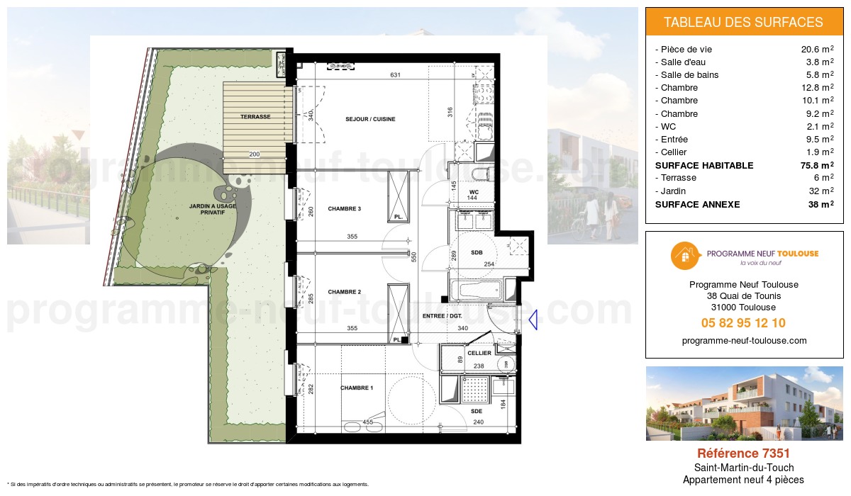 Plan pour un Appartement neuf de  75.8m² à
					Saint-Martin-du-Touch