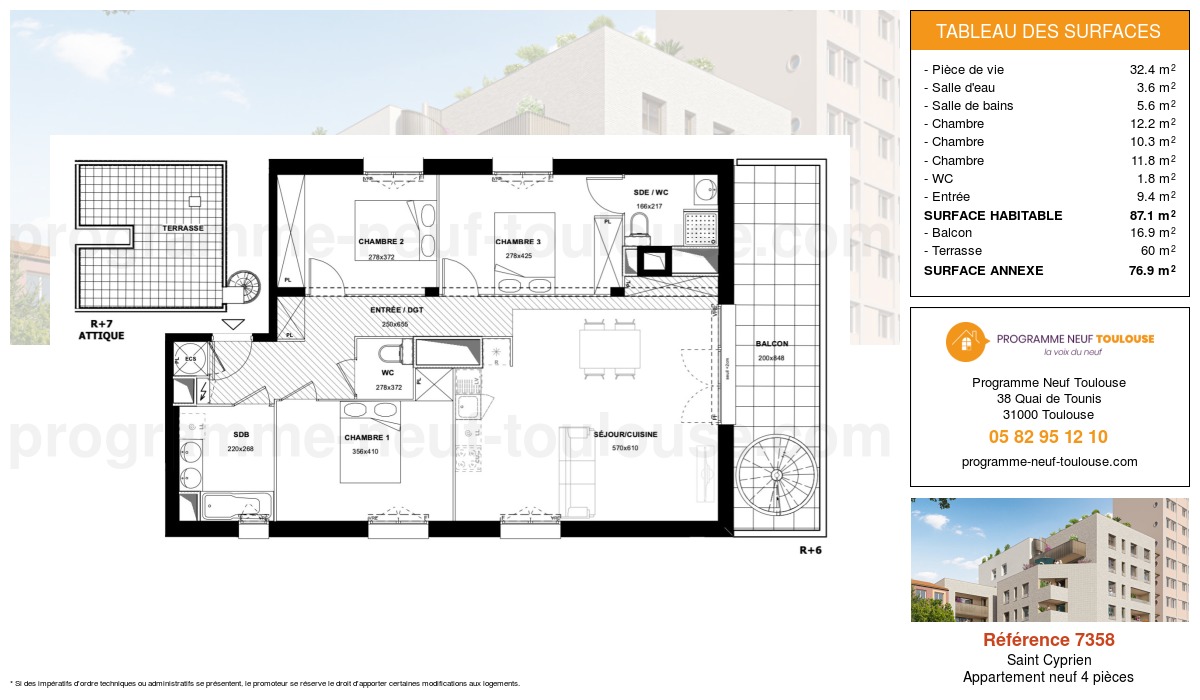 Plan pour un Appartement neuf de  87.1m² à
					Saint Cyprien