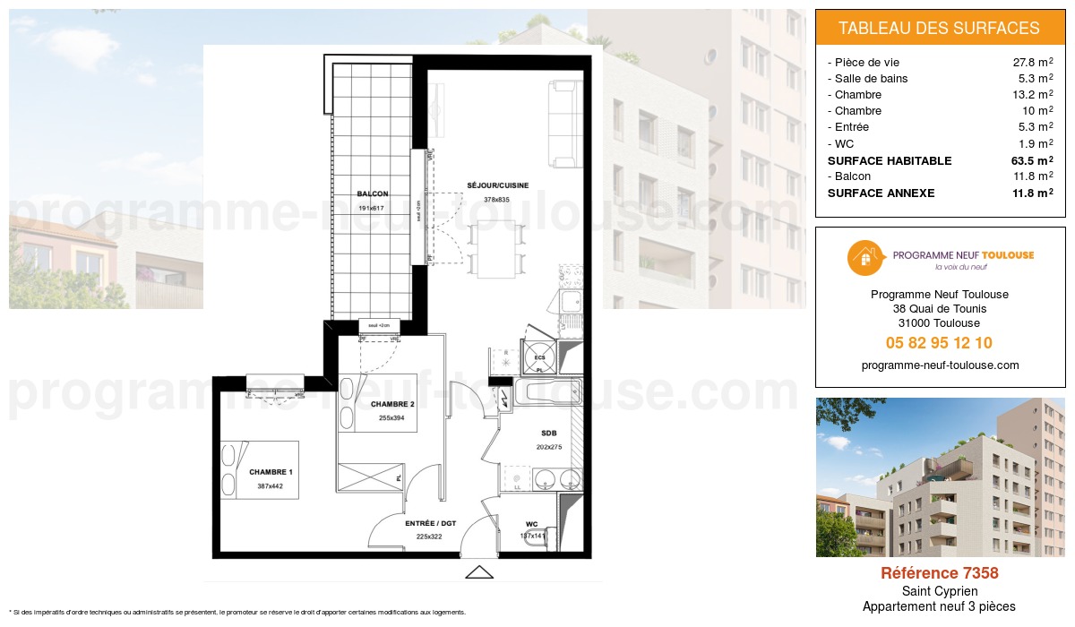 Plan pour un Appartement neuf de  63.5m² à
					Saint Cyprien
