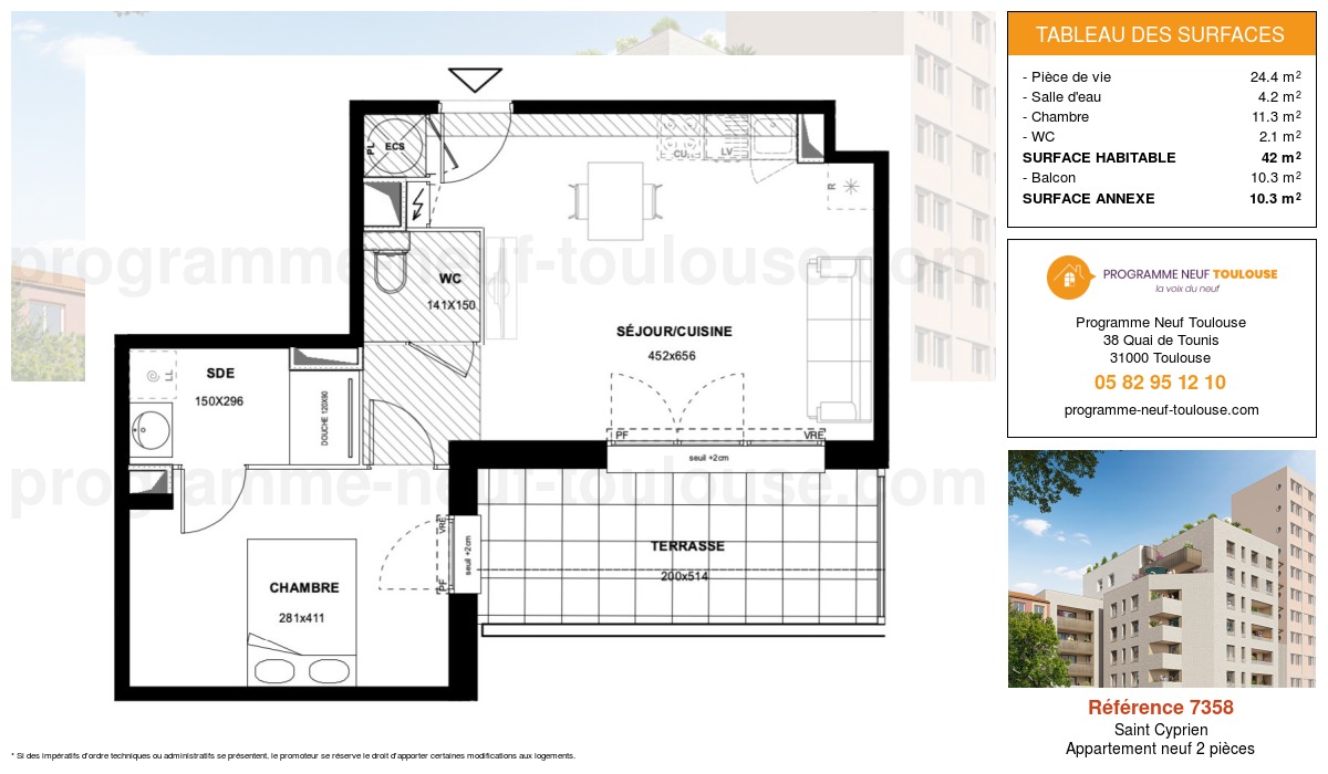 Plan pour un Appartement neuf de  42m² à
					Saint Cyprien