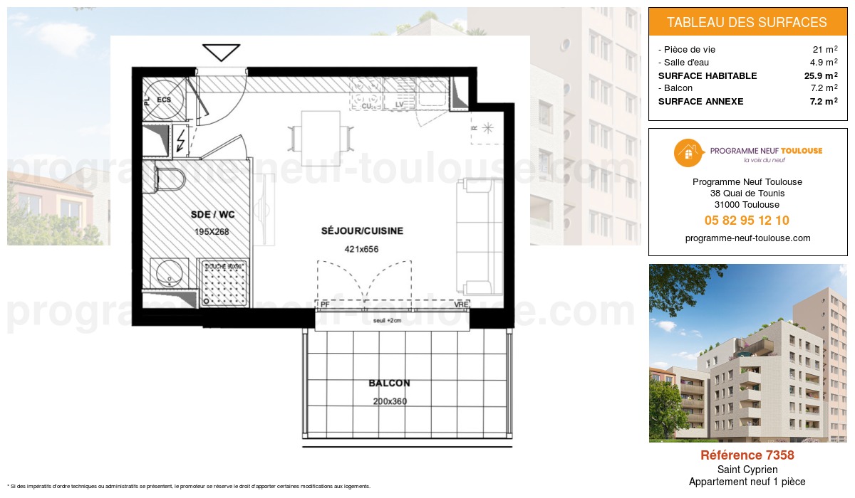 Plan pour un Appartement neuf de  25.9m² à
					Saint Cyprien