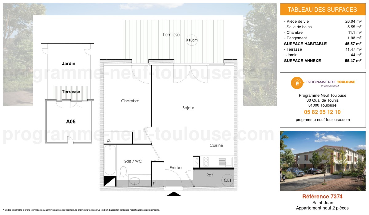 Plan pour un Appartement neuf de  45.57m² à
					Saint-Jean