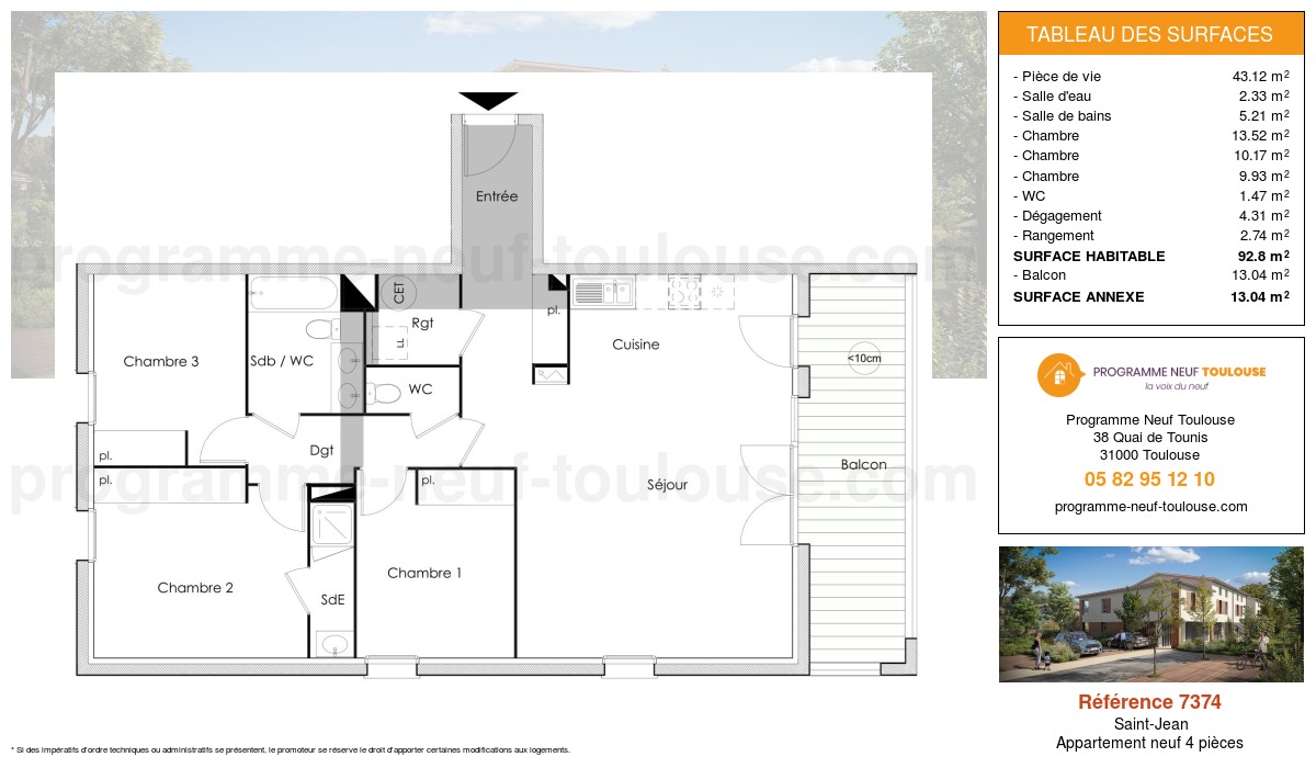 Plan pour un Appartement neuf de  92.8m² à
					Saint-Jean