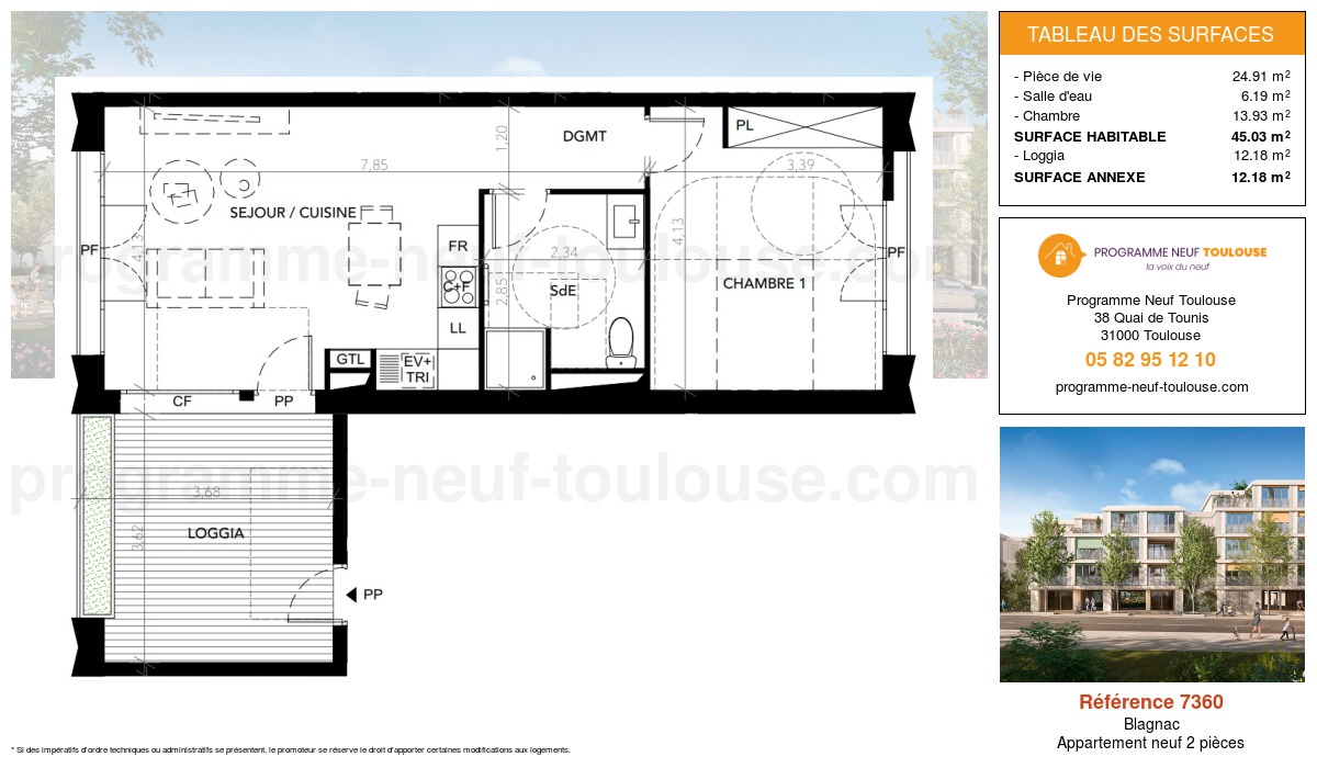 Plan pour un Appartement neuf de  45.09m² à
					Blagnac