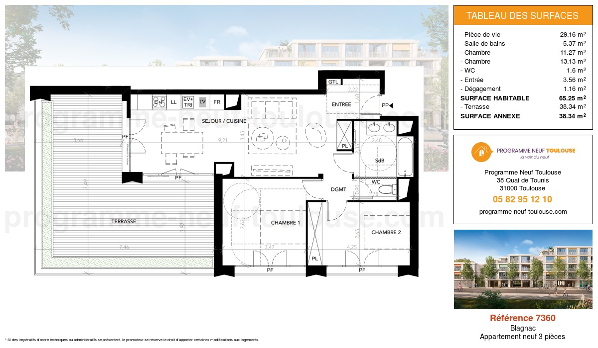 Plan pour un Appartement neuf de  65.25m² à
					Blagnac