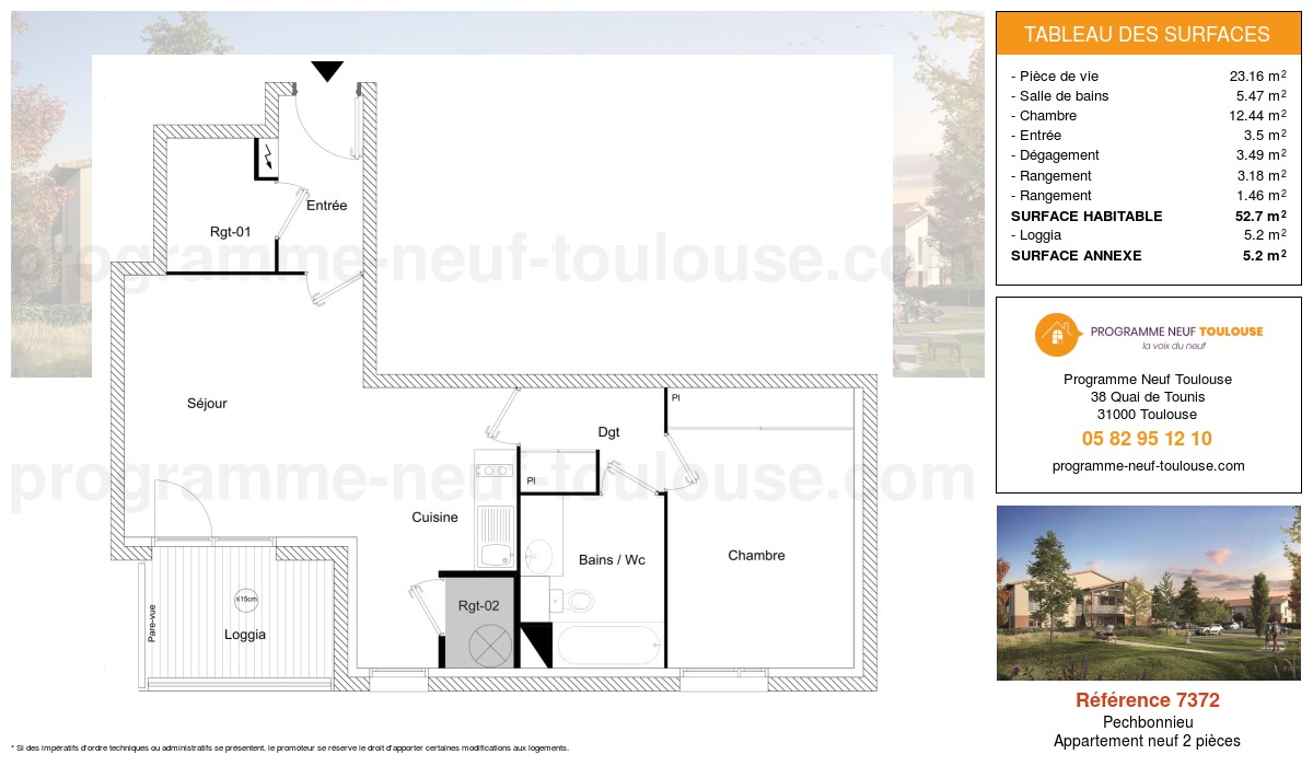 Plan pour un Appartement neuf de  52.7m² à
					Pechbonnieu