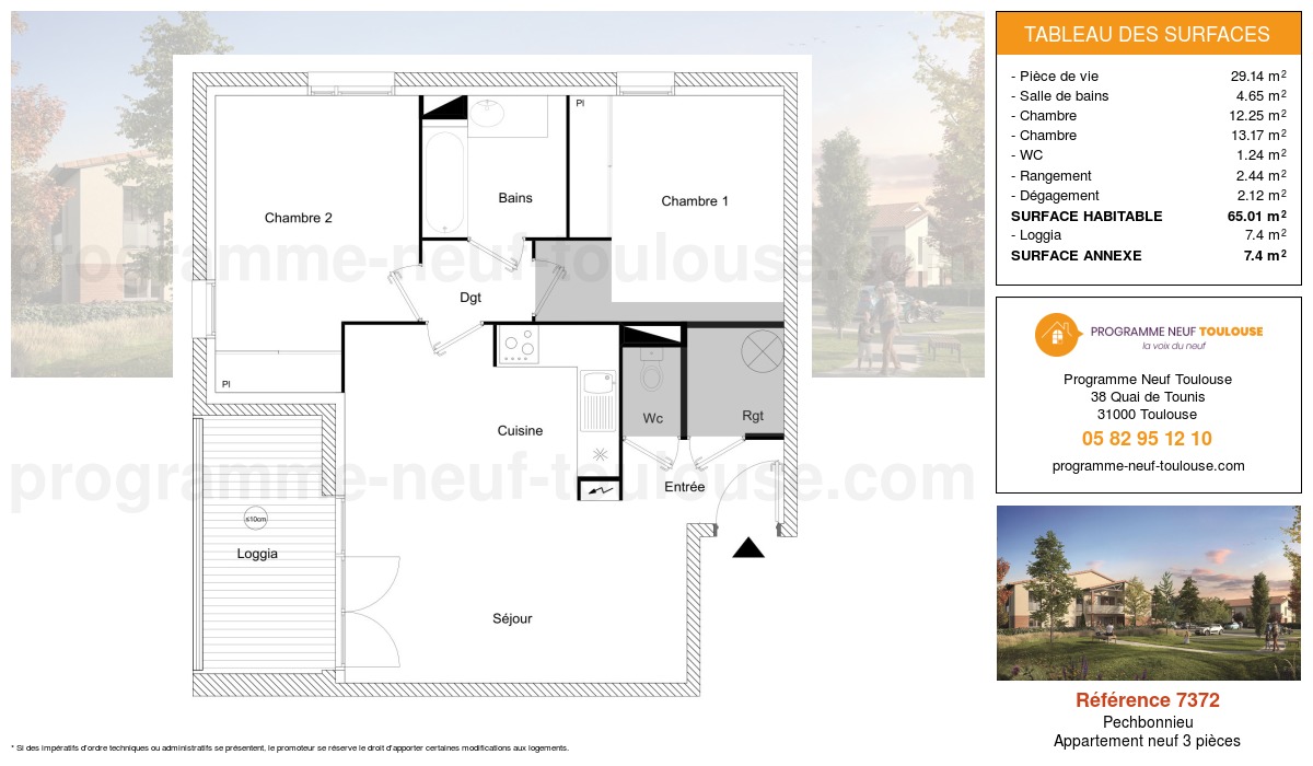 Plan pour un Appartement neuf de  65.01m² à
					Pechbonnieu