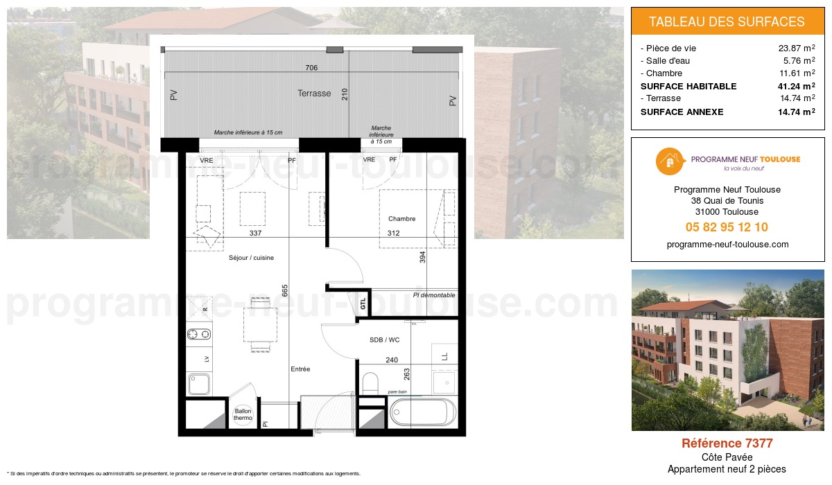 Plan pour un Appartement neuf de  41.24m² à
					Côte Pavée