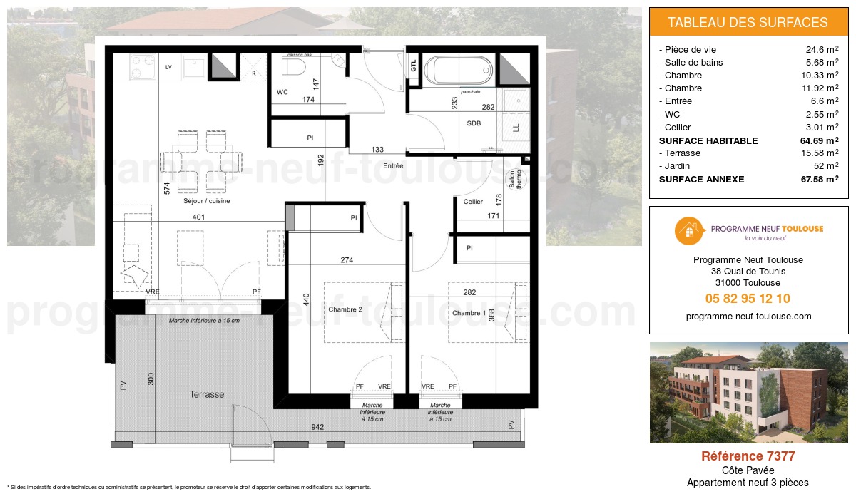 Plan pour un Appartement neuf de  64.69m² à
					Côte Pavée