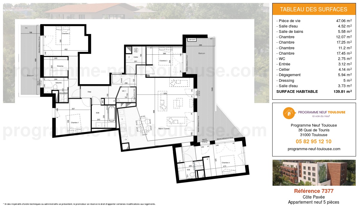 Plan pour un Appartement neuf de  139.81m² à
					Côte Pavée