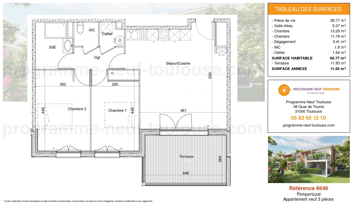 Plan pour un Appartement neuf de  65.77m² à
					Pompertuzat