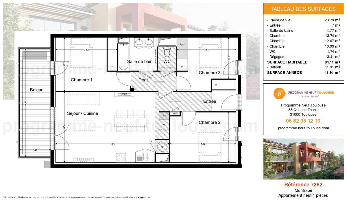 Plan pour un Appartement neuf de  84.11m² à
					Montrabé
