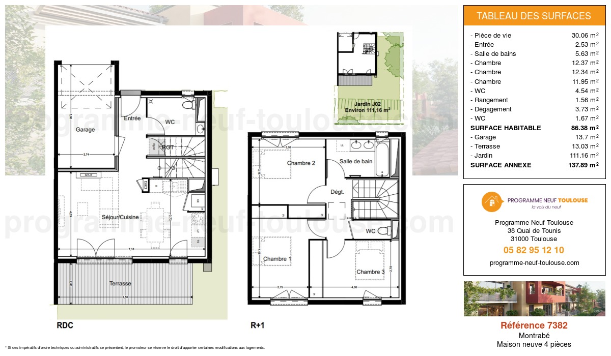 Plan pour un Maison neuve de  86.54m² à
					Montrabé