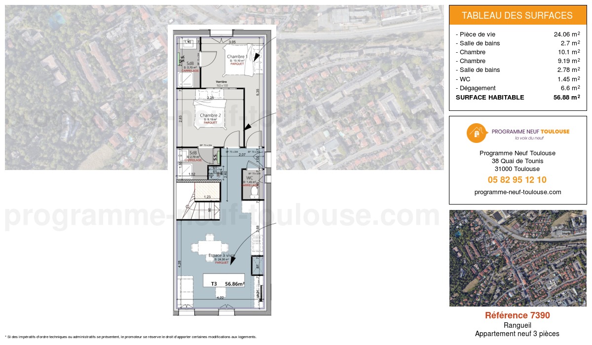 Plan pour un Appartement neuf de  56.86m² à
					Rangueil