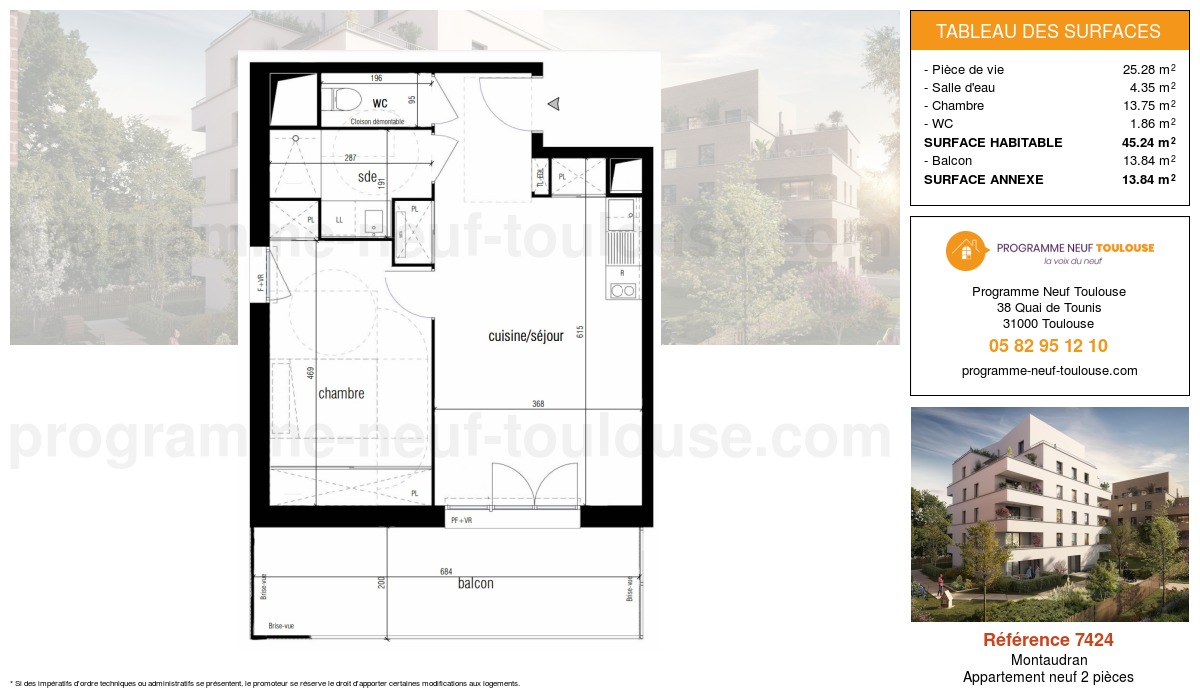 Plan pour un Appartement neuf de  45.25m² à
					Montaudran