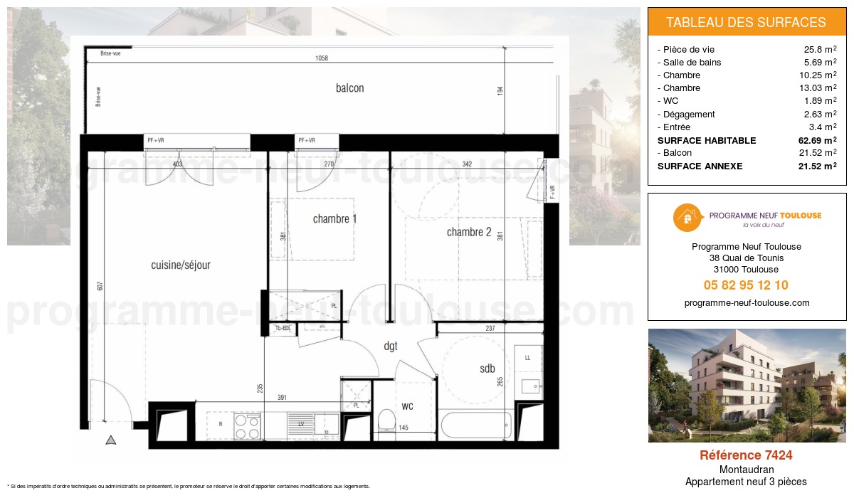 Plan pour un Appartement neuf de  62.69m² à
					Montaudran