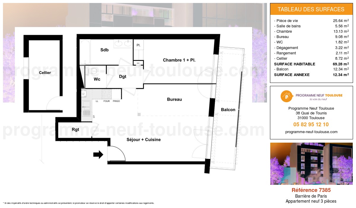 Plan pour un Appartement neuf de  60.62m² à
					Barrière de Paris