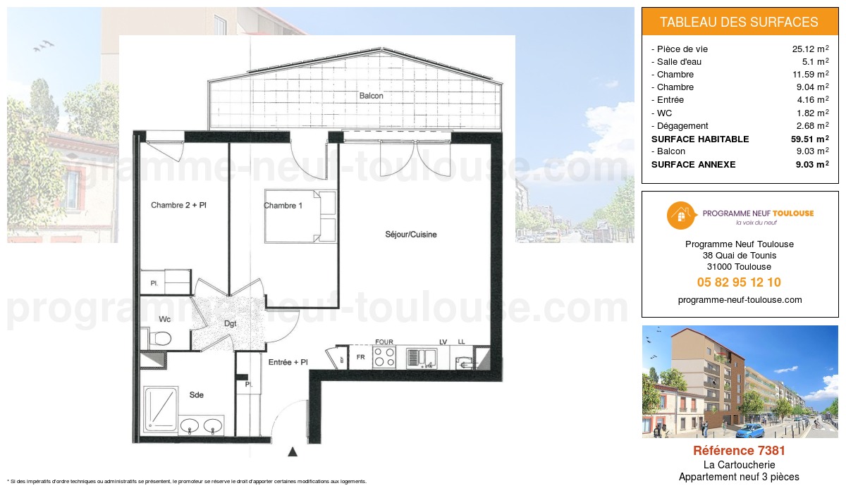 Plan pour un Appartement neuf de  59.51m² à
					La Cartoucherie