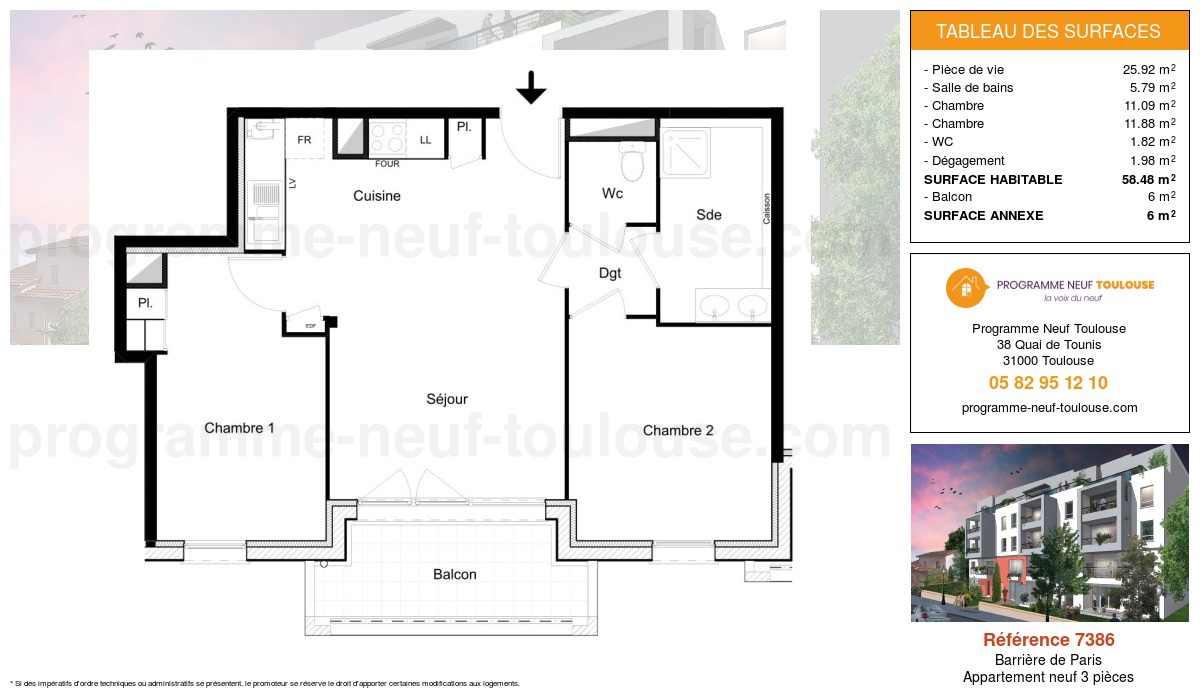 Plan pour un Appartement neuf de  58.48m² à
					Barrière de Paris