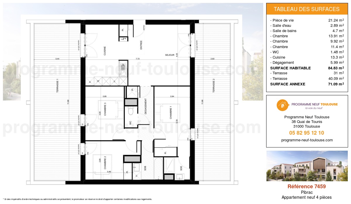 Plan pour un Appartement neuf de  84.83m² à
					Pibrac