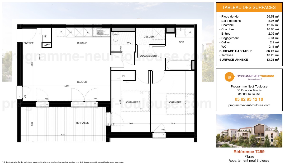 Plan pour un Appartement neuf de  66.42m² à
					Pibrac