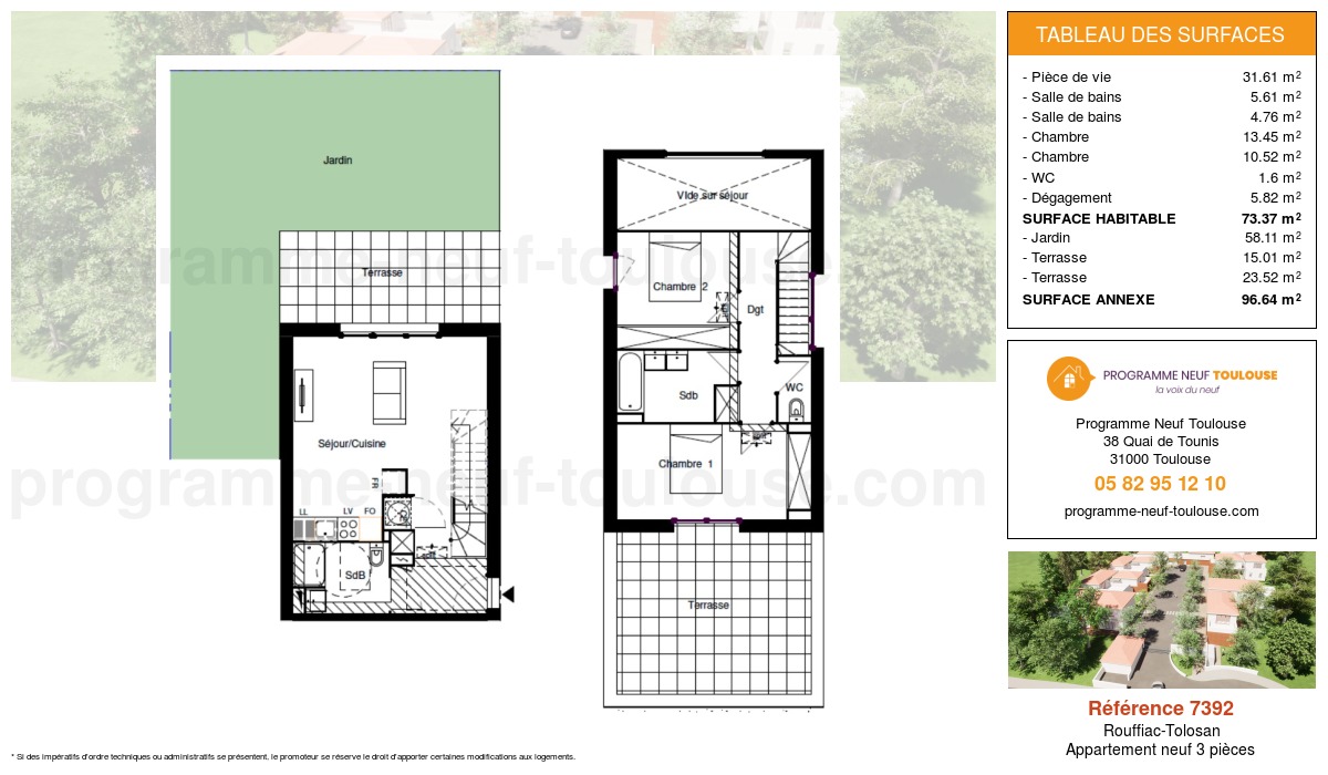 Plan pour un Appartement neuf de  73.37m² à
					Rouffiac-Tolosan