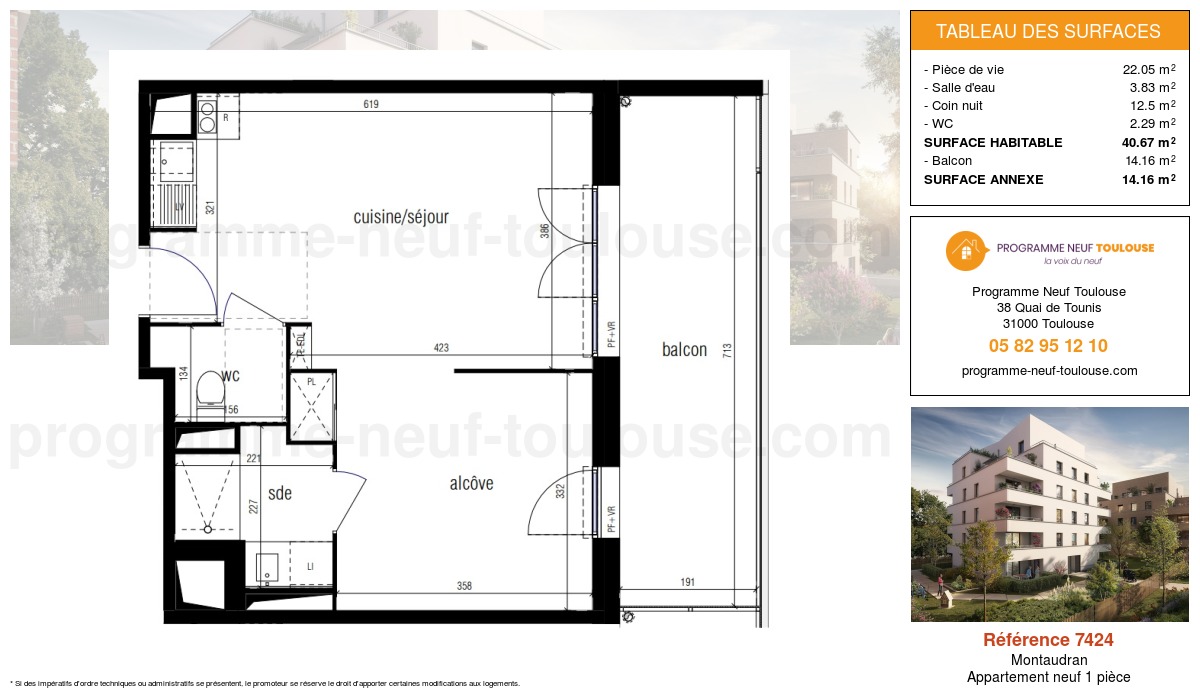 Plan pour un Appartement neuf de  40.68m² à
					Montaudran