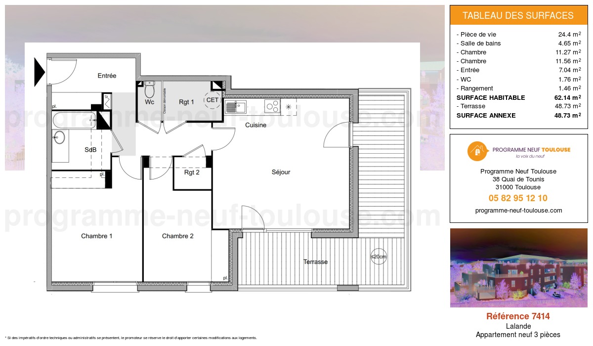 Plan pour un Appartement neuf de  62.14m² à
					Lalande