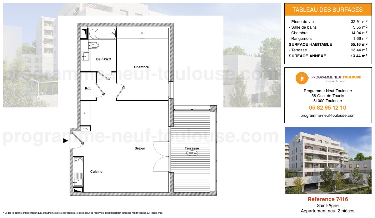 Plan pour un Appartement neuf de  55.16m² à
					Saint-Agne