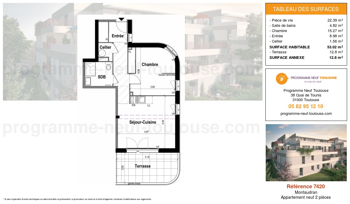 Plan pour un Appartement neuf de  53.02m² à
					Montaudran