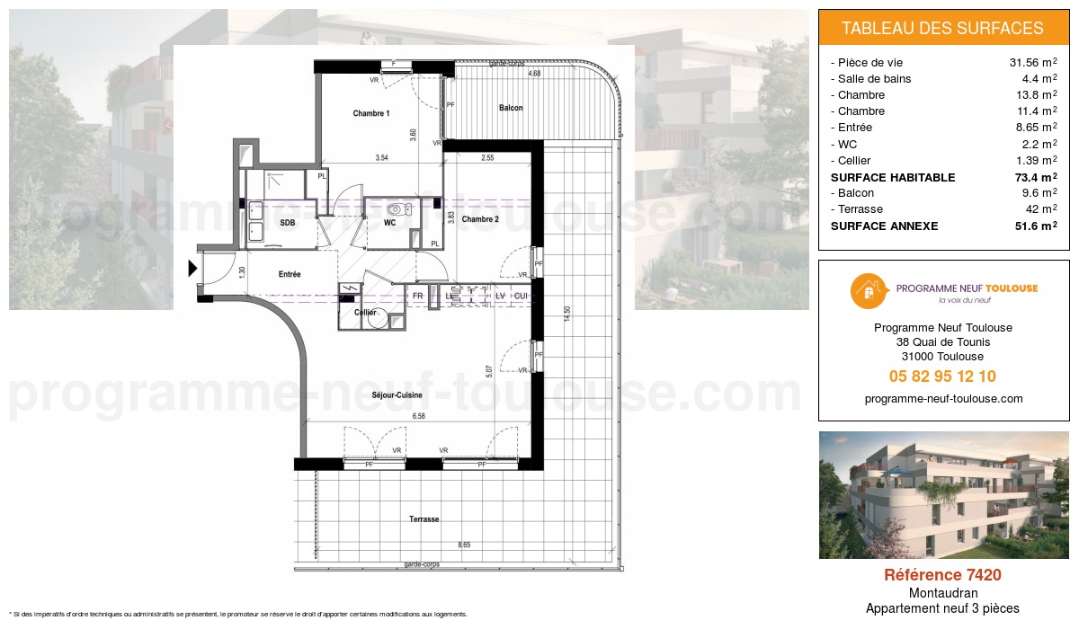 Plan pour un Appartement neuf de  73.4m² à
					Montaudran