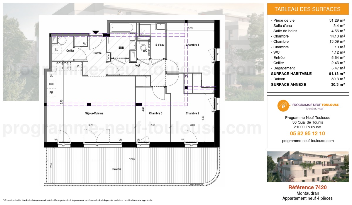 Plan pour un Appartement neuf de  91.13m² à
					Montaudran