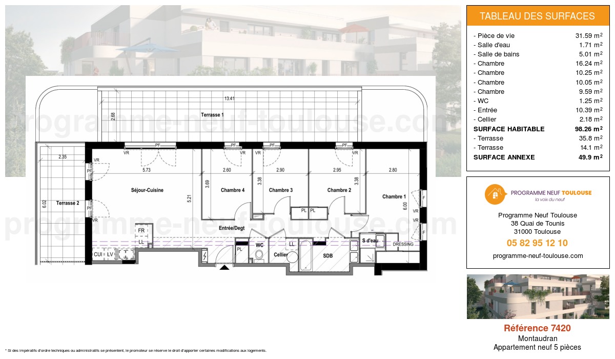 Plan pour un Appartement neuf de  98.26m² à
					Montaudran