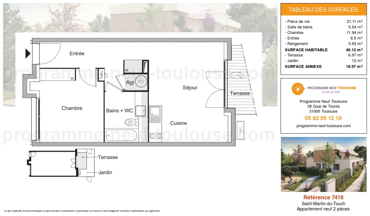 Plan pour un Appartement neuf de  46.12m² à
					Saint-Martin-du-Touch