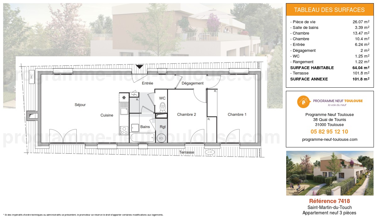 Plan pour un Appartement neuf de  64.04m² à
					Saint-Martin-du-Touch