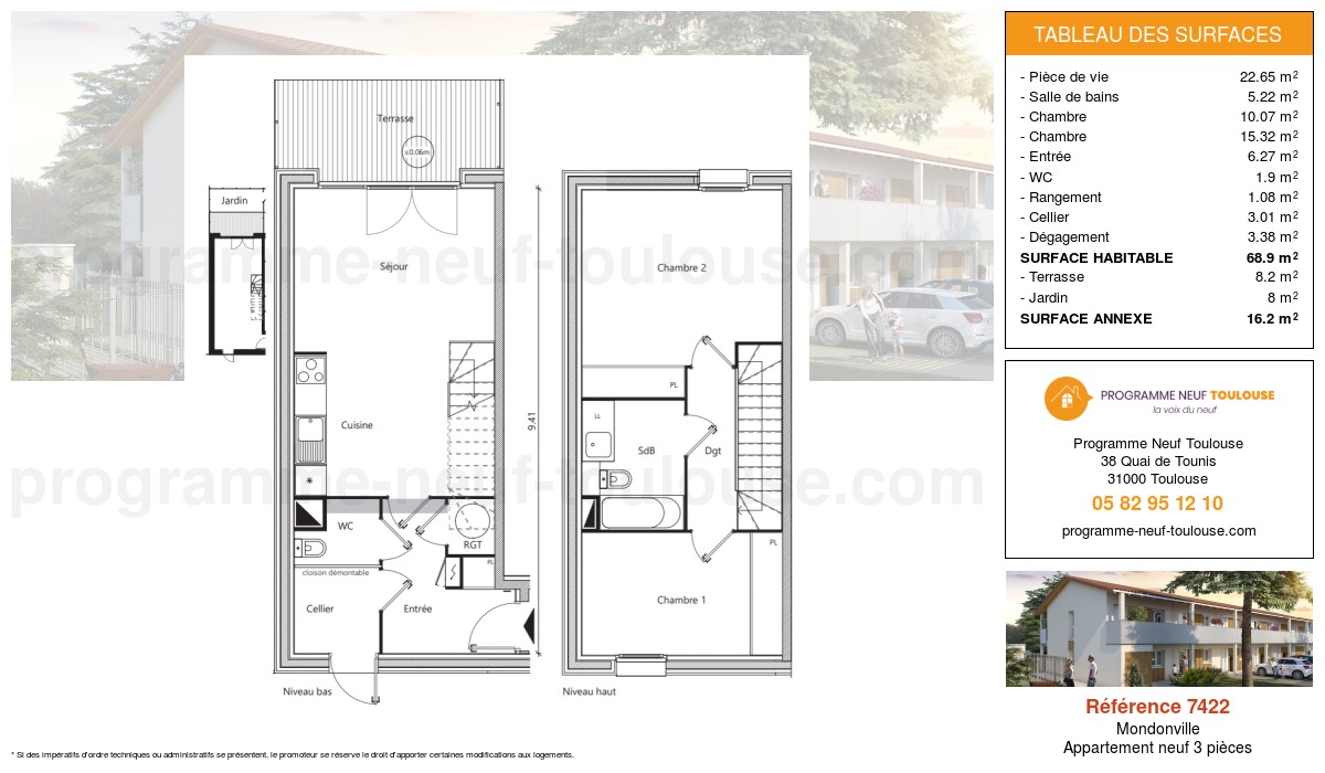 Plan pour un Appartement neuf de  68.9m² à
					Mondonville