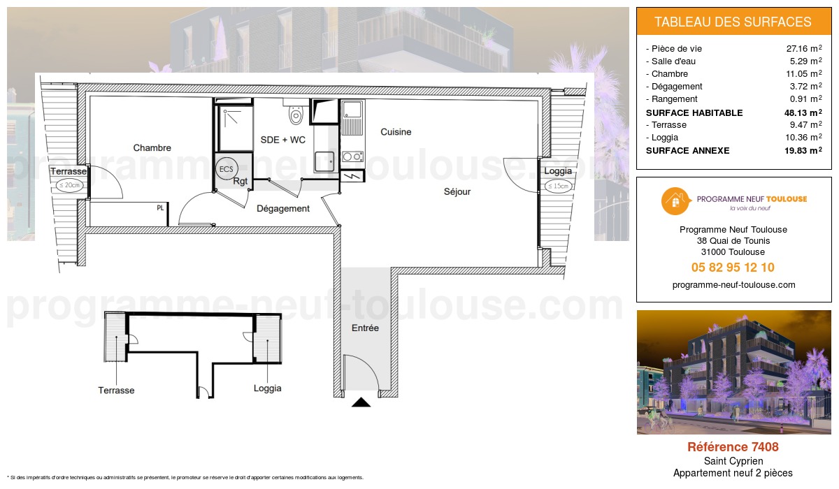 Plan pour un Appartement neuf de  48.13m² à
					Saint Cyprien