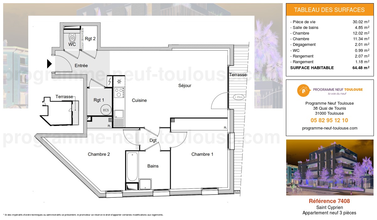 Plan pour un Appartement neuf de  64.48m² à
					Saint Cyprien