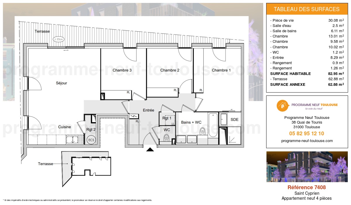 Plan pour un Appartement neuf de  82.95m² à
					Saint Cyprien