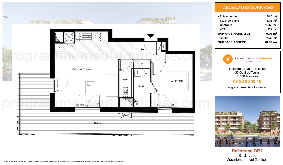 Plan pour un Appartement neuf de  45.06m² à
					Borderouge