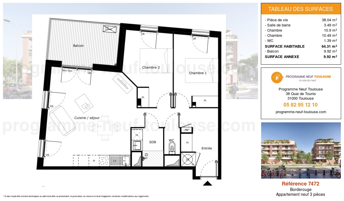 Plan pour un Appartement neuf de  64.31m² à
					Borderouge