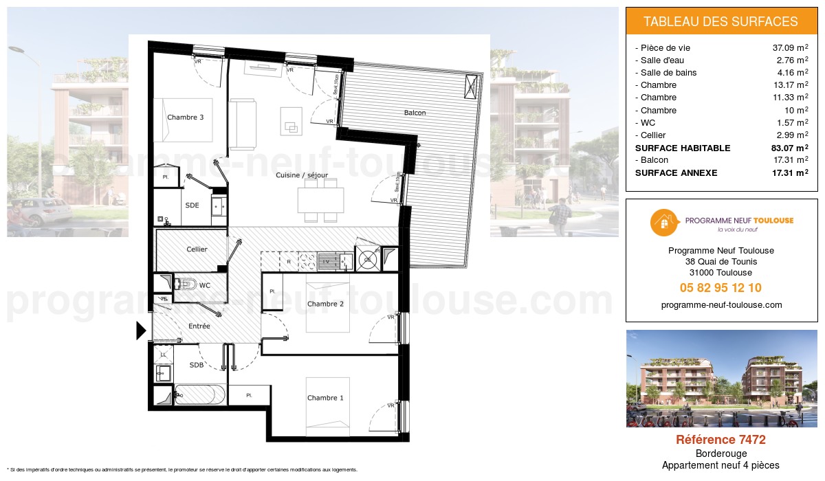 Plan pour un Appartement neuf de  83.01m² à
					Borderouge