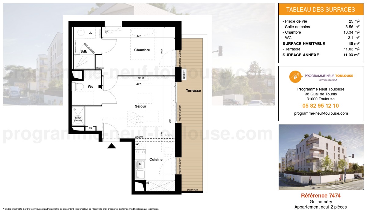 Plan pour un Appartement neuf de  45m² à
					Guilheméry