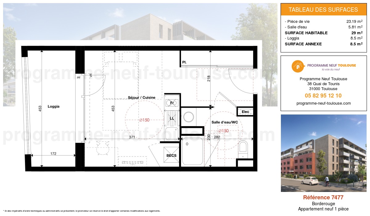 Plan pour un Appartement neuf de  29m² à
					Borderouge