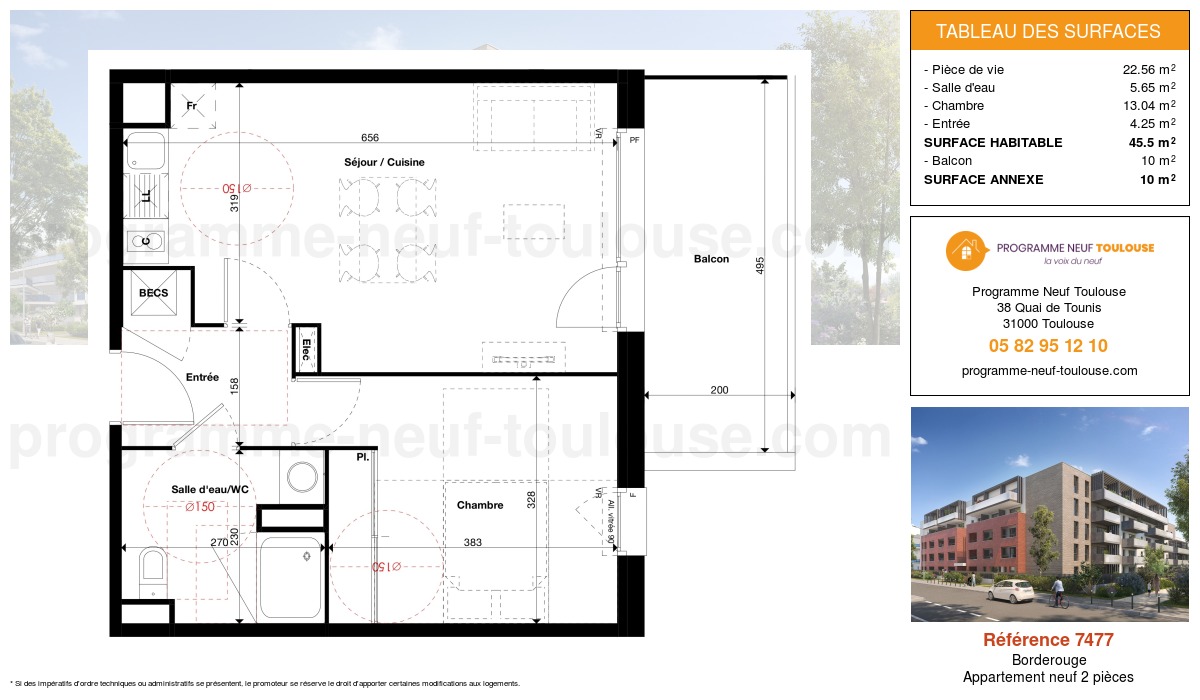 Plan pour un Appartement neuf de  45.5m² à
					Borderouge