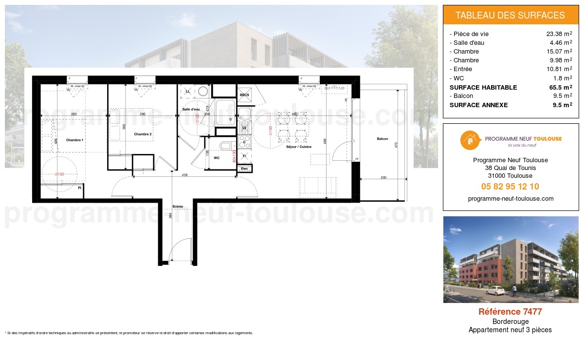 Plan pour un Appartement neuf de  65.5m² à
					Borderouge