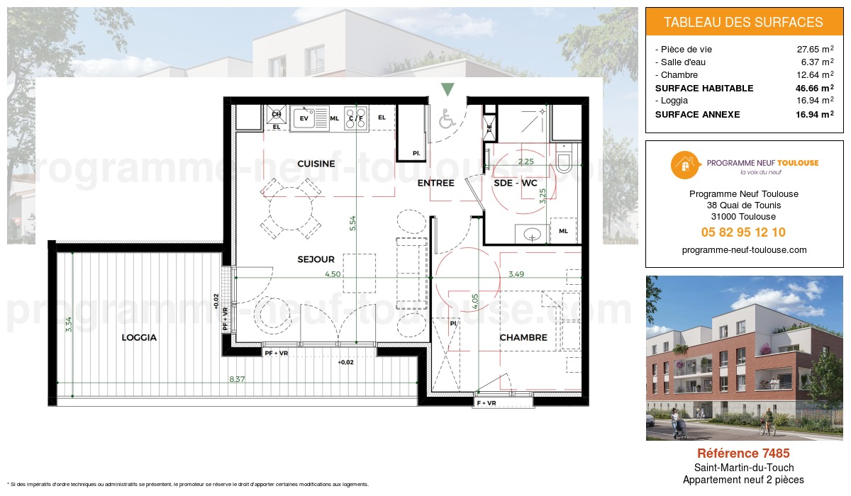 Plan pour un Appartement neuf de  46.66m² à
					Saint-Martin-du-Touch