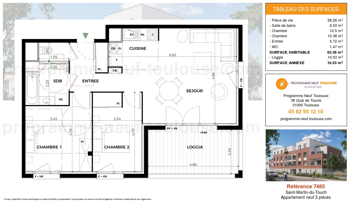 Plan pour un Appartement neuf de  63.36m² à
					Saint-Martin-du-Touch